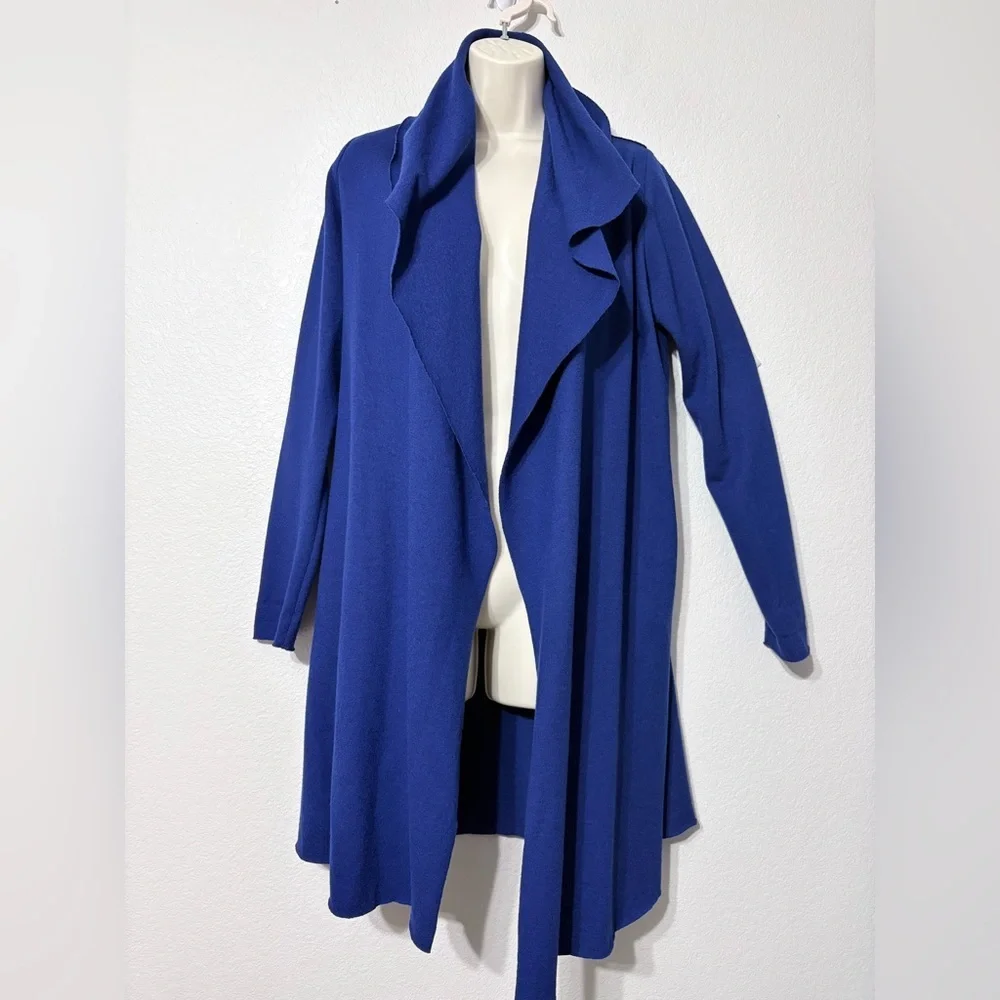 Hovman Chic Extra Fine Merino Wool Royal Blue Open Front Long Line Cardi Germany